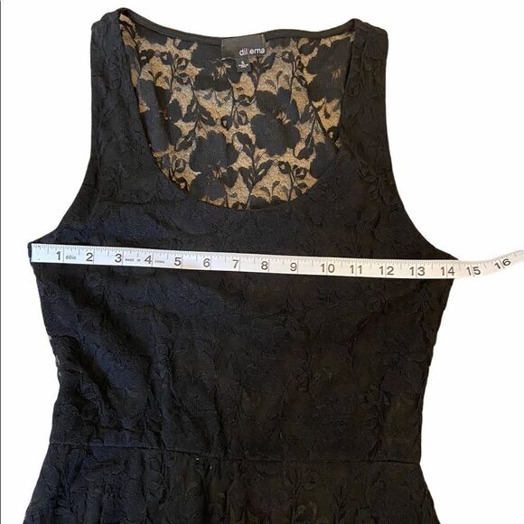 DILEMA Black Lace Overlay Scoop Neck Mini Dress S - Picture 6 of 8